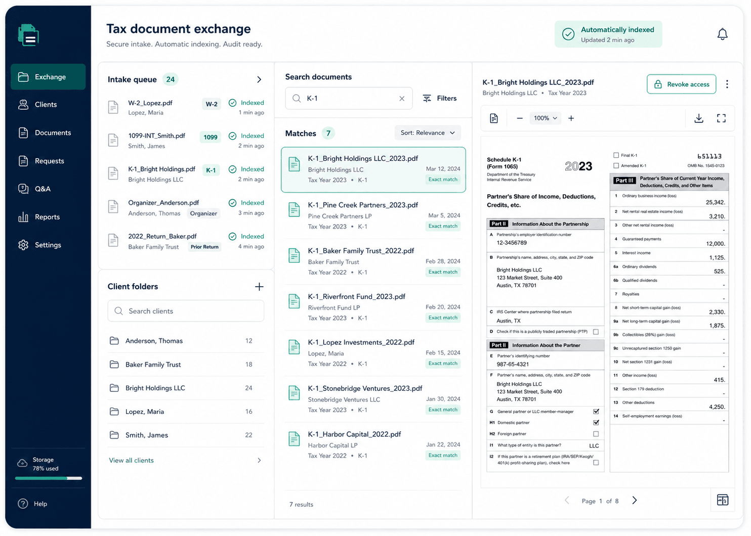 Tax & Advisory workflow inside DocHubX.
